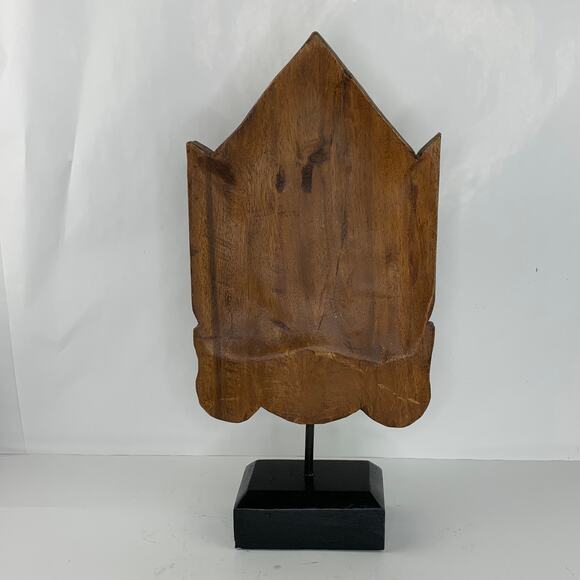 Vintage Wood Hand Carved Feather Flower Bust Head Mask Wood Base - Picture 4 of 9